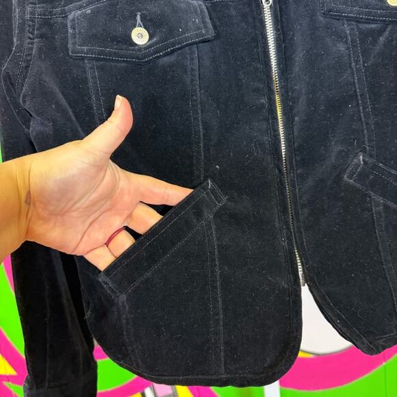 Liz Wear, Black Velvety Jacket with Classic Trucker Style. Size Medium. - Picture 2 of 8